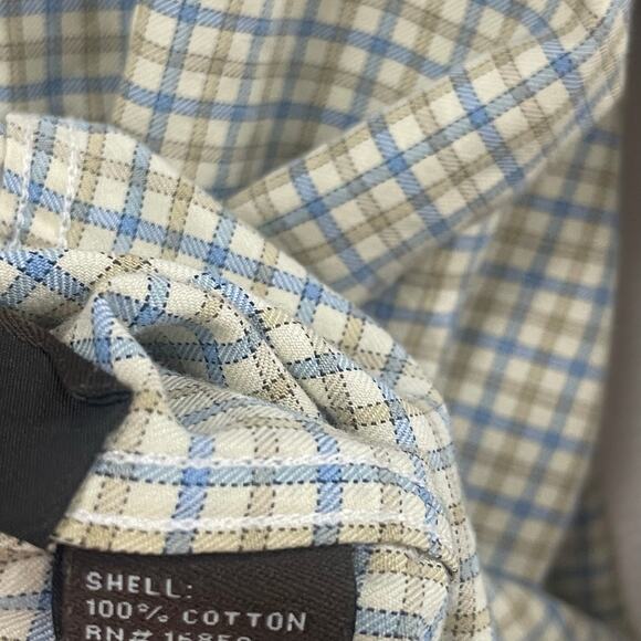 J. McLaughlin Cream Tan Blue Plaid Long Sleeve Button Down Mens XL - Picture 6 of 6